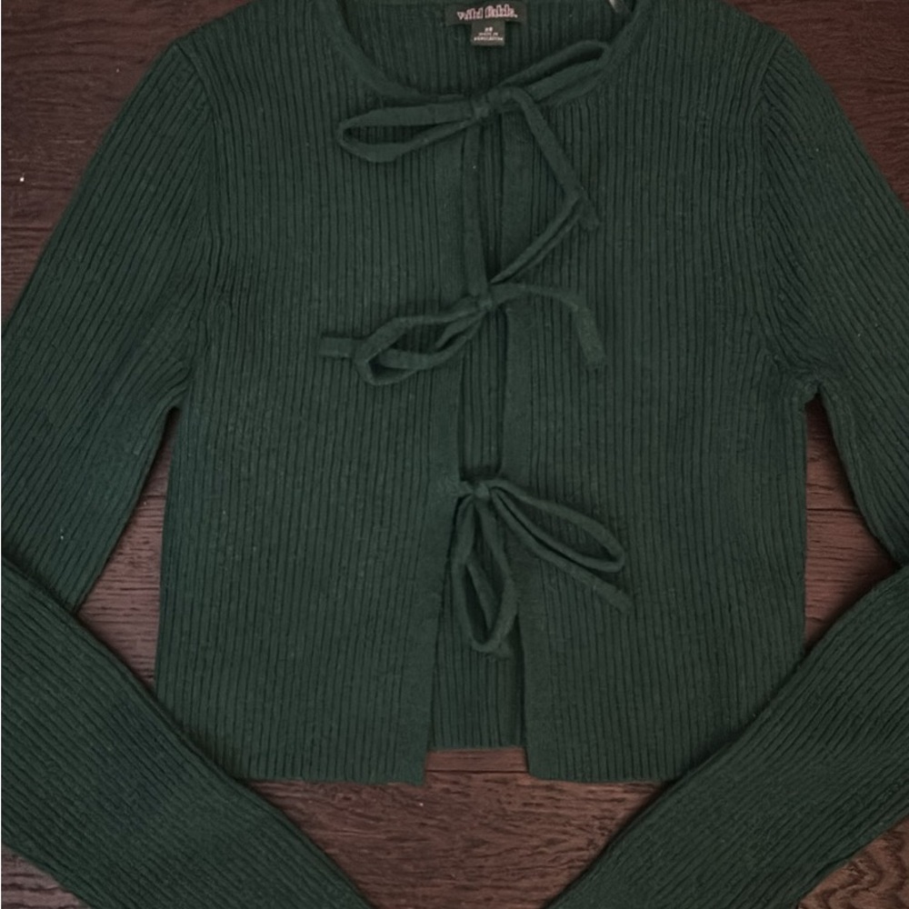 Wild Fable Green Ribbed Tie-Front Cardigan